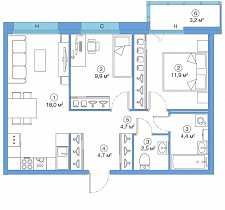 2-комнатная квартира 56,1 м2 ЖК «LEGENDA Комендантского»
