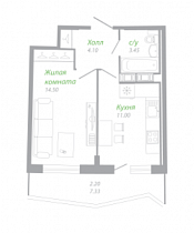 1-комнатная квартира 35,3 м2 «Малая Охта» 